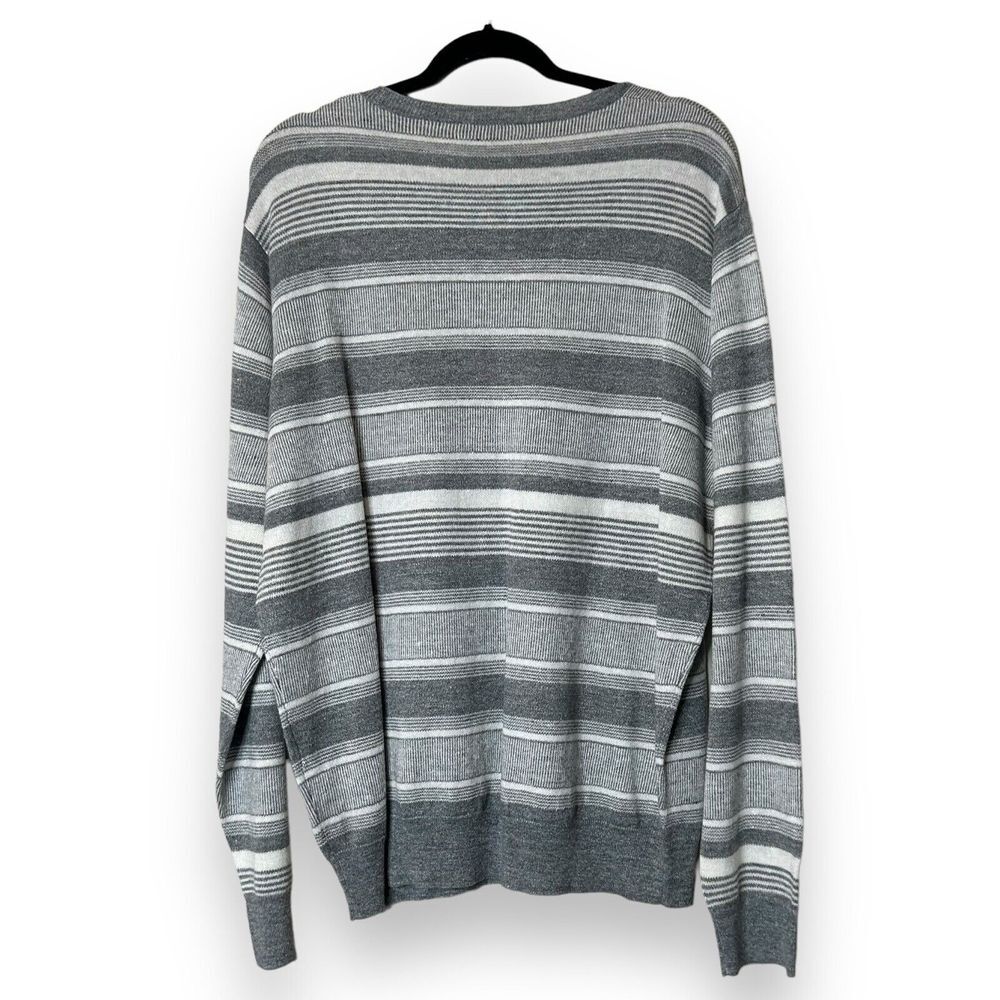 Peter Millar Sweater Men Sz XL Gray Cream Stripe Lightweight Linen/wool $298 - Picture 2 of 7